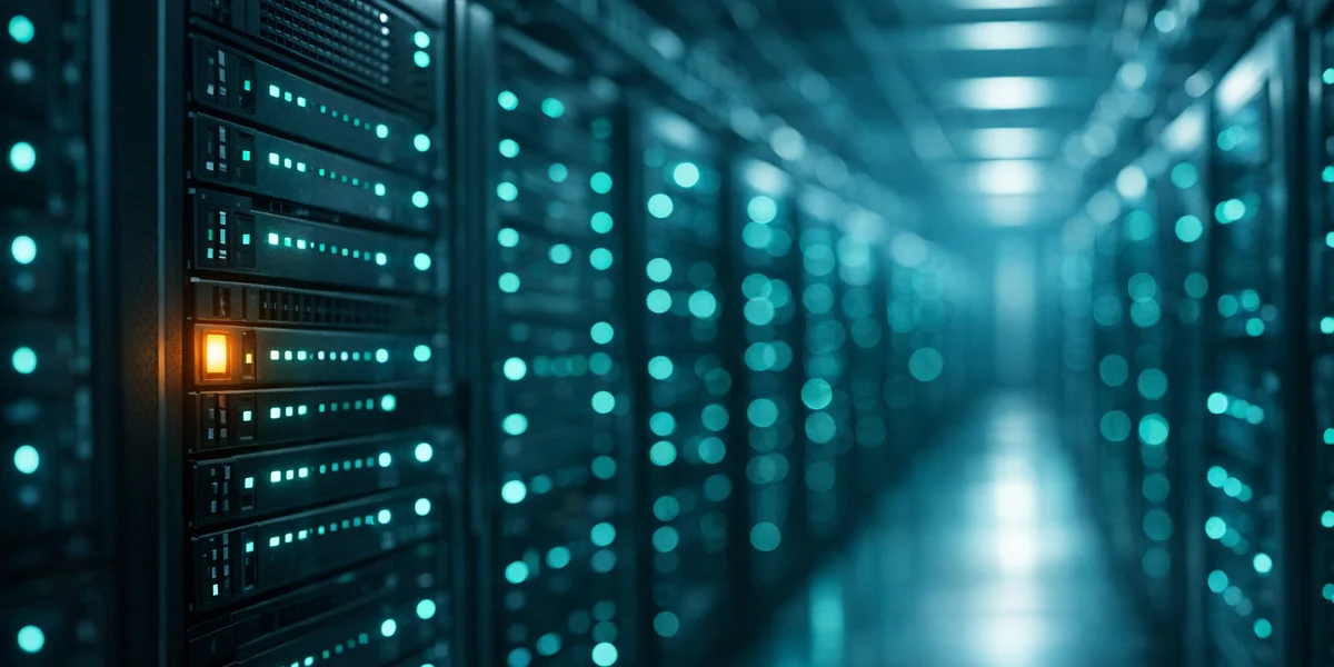 Cloud gaming server room with teal-lit racks powering telco streaming partnerships