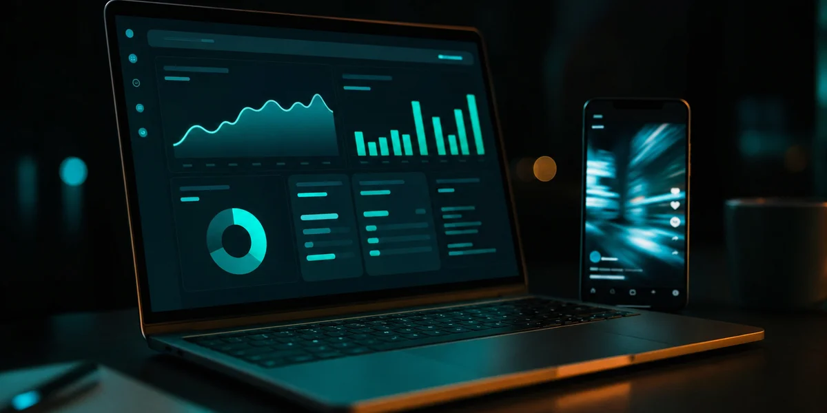 TikTok ads for mobile games — laptop UA campaign dashboard with vertical short-form video on smartphone