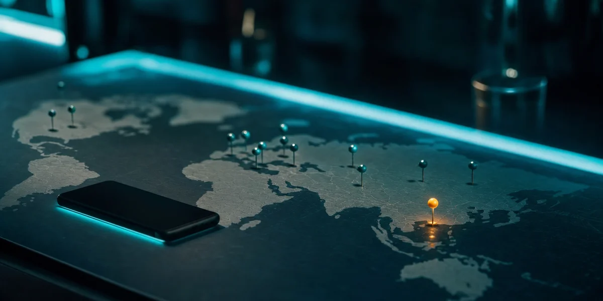 Brand gaming consultant strategy — world map with gaming market pins and smartphone