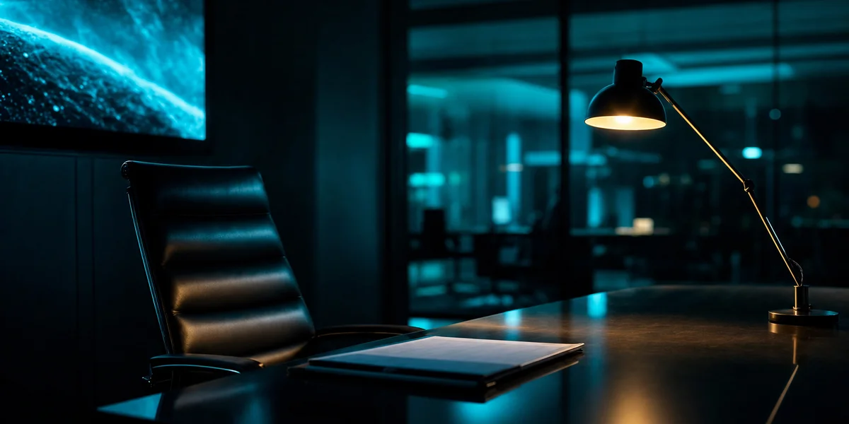 Executive meeting room with amber desk lamp glow, symbolizing gaming consultant pricing negotiation