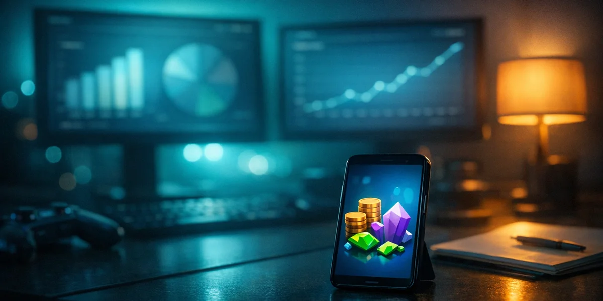F2P mobile game monetization analysis with KPI dashboards and revenue metrics