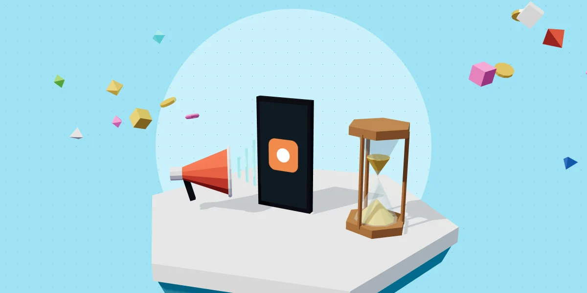 How to sunset a mobile game: a game app phone between a megaphone and a running hourglass